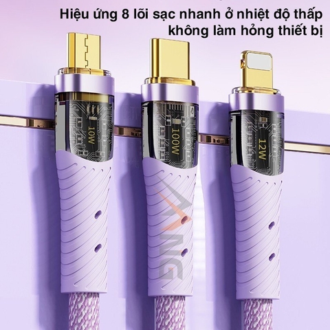 Dây cáp sạc nhanh 3 trong 1 Rockspace G20 dây dù chống rối sạc cùng lúc 3 thiết bị BH 12 tháng