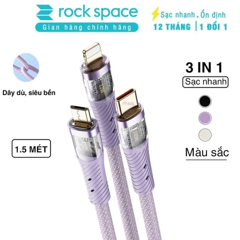 Dây cáp sạc nhanh 3 trong 1 Rockspace G20 dây dù chống rối sạc cùng lúc 3 thiết bị BH 12 tháng