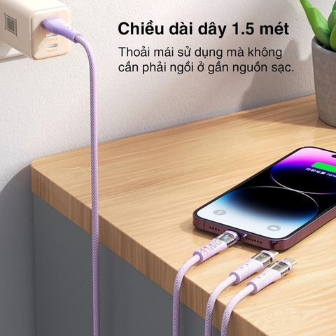 Dây cáp sạc nhanh 3 trong 1 Rockspace G20 dây dù chống rối sạc cùng lúc 3 thiết bị BH 12 tháng