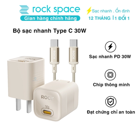 Bộ củ cáp sạc nhanh typeC 30W ROCK Ice²Cube hàng chính hãng Rockspace BH 12 tháng