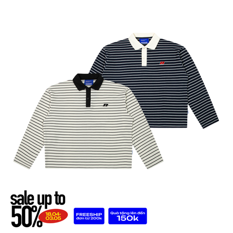 Striped Long Sleeve Boxy Polo Shirt