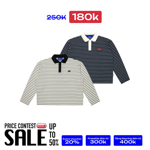 Striped Long Sleeve Boxy Polo Shirt
