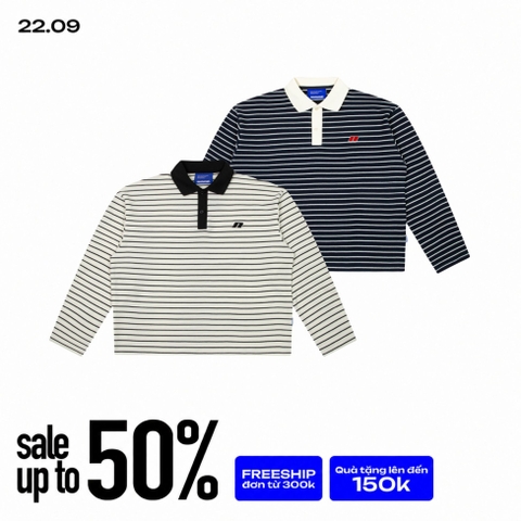 Striped Long Sleeve Boxy Polo Shirt