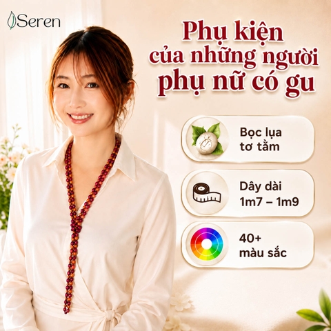 Vòng cổ lụa tơ tằm iSeren, dây dài 1m7 - 1m9, điểm nhấn cho quý phái sang trọng của người phụ nữ