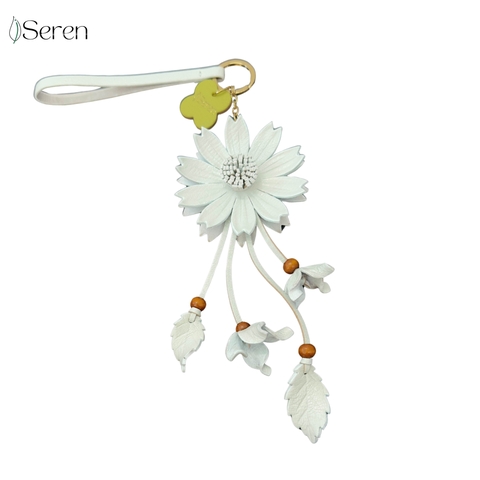 Charm hoa cúc iSeren, da dê cao cấp, da thật handmade, móc khóa, charm treo túi xách, quà tặng cao cấp