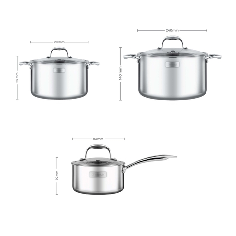 Bộ Inox liền khối Elmich Trimax XS EL3743 size 16,20,24cm