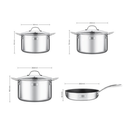 Bộ nồi chảo inox liền khối Trimax EL3742 size 18cm, 20cm, 26cm chảo 26cm