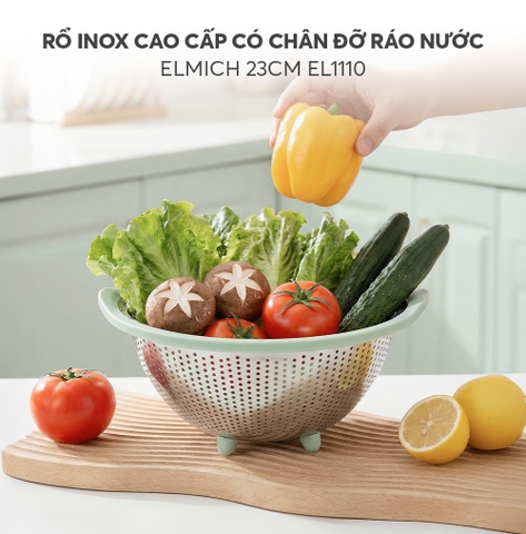 Rổ inox cao cấp có chân đỡ ráo nước Elmich 23cm & 29cm