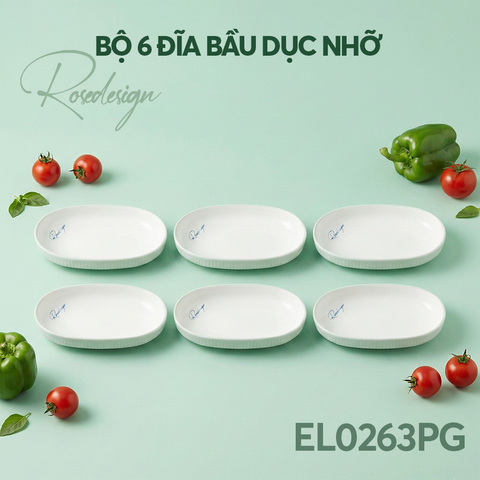Bộ 6 đĩa bầu dục nhỡ Elmich RoseDesign EL0263PG