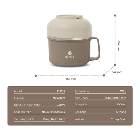Hộp cơm inox 304 Elmich EL1318 dung tích 1L