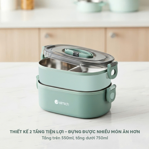 Hộp cơm 2 tầng inox 304 Elmich EL1398 dung tích 1.3L
