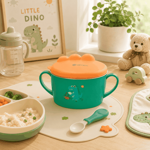 Bát ăn cho trẻ em hình khủng long, inox 316, Elmich Babycare EL-0008KL