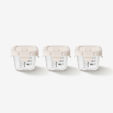 Bộ ba hộp thủy tinh bảo quản thực phẩm cho bé Elmich BabyCare EL0027, hình vuông, dung tích 160ml