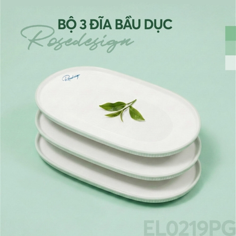 Bộ 3 đĩa bầu dục nhỡ Elmich RoseDesign EL0219PG