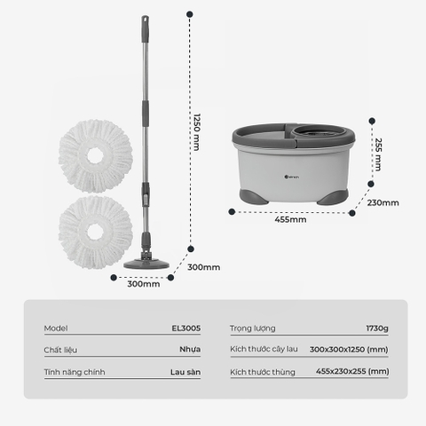 Bộ lau sàn xoay 360 độ Elmich EL3005