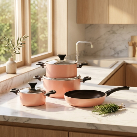 Bộ nồi chống dính ceramic đáy từ Elmich EL1162E size 16,20,24 chảo 26cm