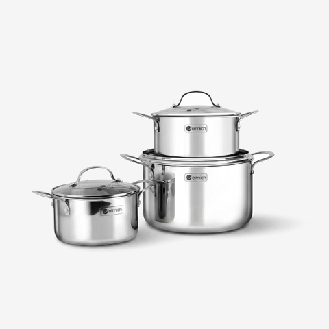 Bộ nồi inox liền khối Elmich Plus Trimax nồi 18, 20, 26, chảo 26cm
