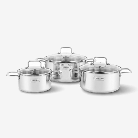 Bộ 3 nồi inox 304 cao cấp 3 đáy liền khối Elmich Trimax XR EL-3843 size 16, 20, 24cm