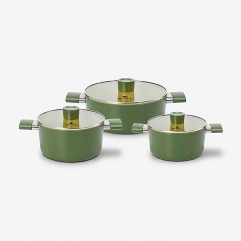 Bộ nồi phủ sứ chống dính Elmich Olive Classic EL-5228OV03 size 18, 20, 24cm