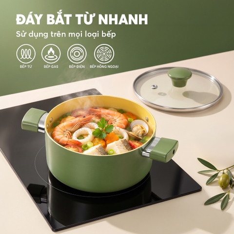 Bộ nồi chống dính ceramic Elmich Daily Olive Classic EL5229OV03-18, 20, 24cm