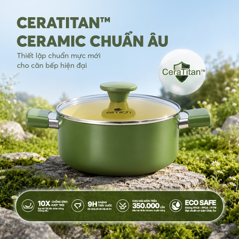 Bộ nồi chống dính ceramic Elmich Daily Olive Classic EL5229OV03-18, 20, 24cm
