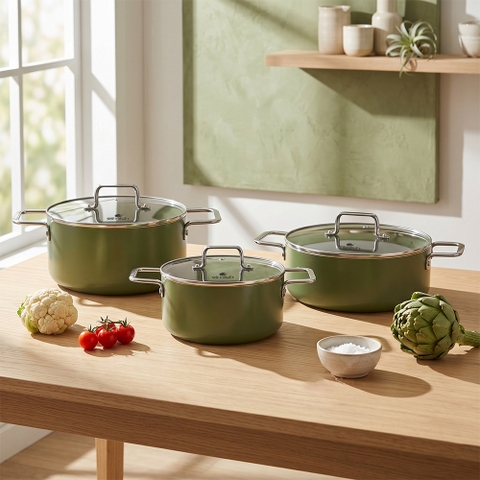 Bộ nồi phủ sứ chống dính Elmich Olive Classic EL-5231OV01 size nồi 18,20, nồi lẩu 26cm