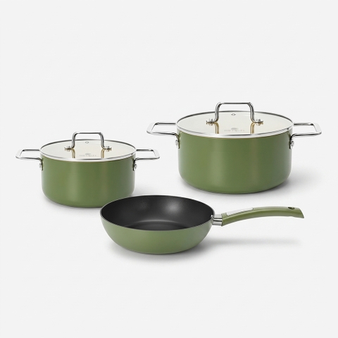 Bộ nồi chảo phủ sứ chống dính Elmich Olive Classic EL-5232OV02 size nồi 18,24, chảo 24cm