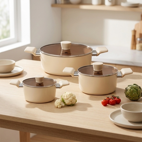Bộ nồi chống dính Ceramic Elmich Mocha EL5248MC01 Size 18,20,24cm