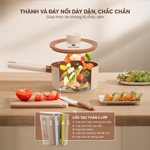 Quánh chống dính Ceramic Elmich Mocha EL5539MC16 Size 16cm
