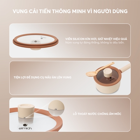 Quánh chống dính Ceramic Elmich Mocha EL5539MC16 Size 16cm