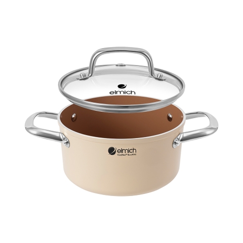 Bộ nồi ceramic Elmich Plus Mocha 16, 20, 24, chảo 24cm
