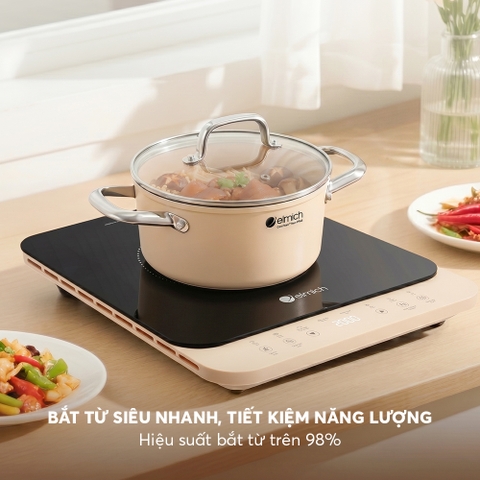 Bộ nồi ceramic Elmich Plus Mocha 16, 20, 24, chảo 24cm