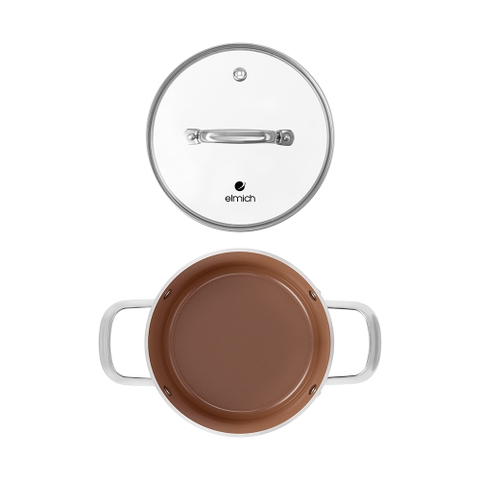 Bộ nồi Ceramic Elmich Plus Mocha 16, 18, 20, 24, chảo 26cm
