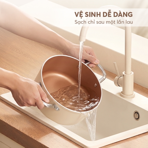 Bộ nồi ceramic Elmich Plus Mocha 16, 18, 20, 24, chảo 26cm