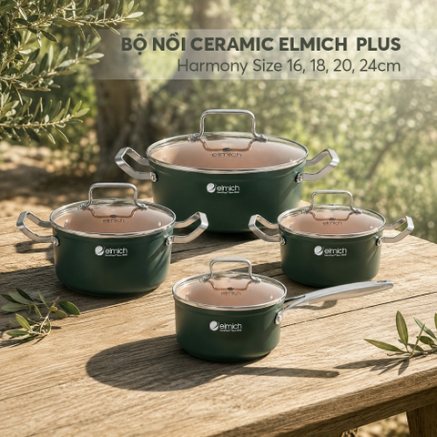 Bộ nồi ceramic Elmich Plus Harmony 16, 18, 20, 24cm