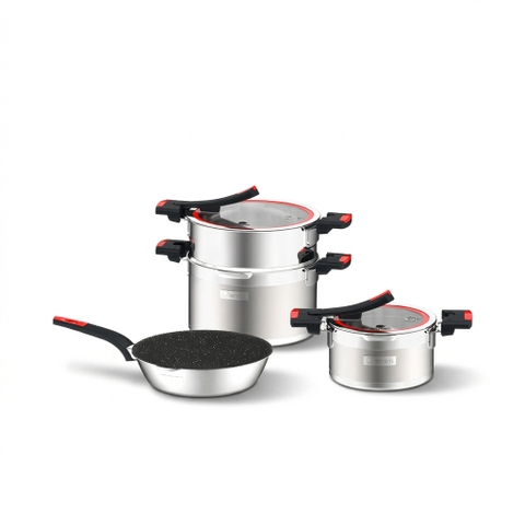 Bộ nồi Inox liền khối Elmich Milano EL-8094 size 18, nồi hấp 22, chảo 26cm