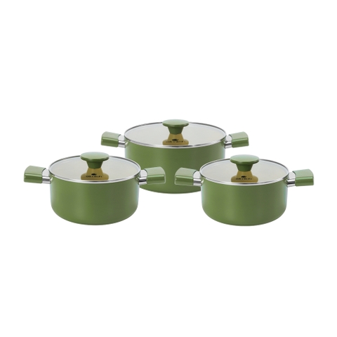 Bộ nồi chống dính Ceramic Elmich Olive Classic EL5229OV03 Size 18, 20,24cm