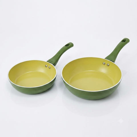 COMBO Chảo chống dính ceramic Elmich Plus Olive size 20,26cm