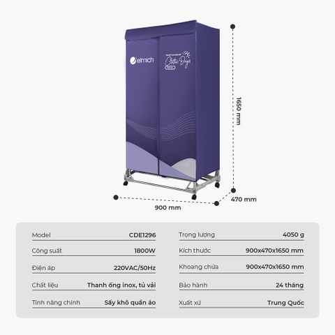 Tủ sấy quần áo Elmich CDE1296