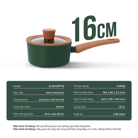 Quánh chống dính ceramic Elmich Plus Harmony EL540PT16-16cm