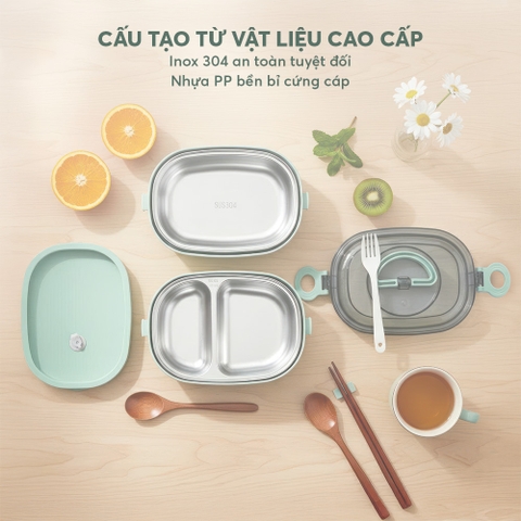 Hộp cơm 2 tầng inox 304 Elmich EL1398 dung tích 1.3L