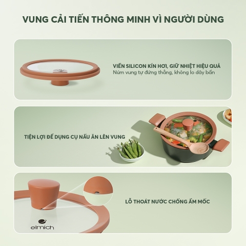 Bộ nồi chống dính ceramic Elmich Plus Harmony EL5246PT01-18, 20, 24cm