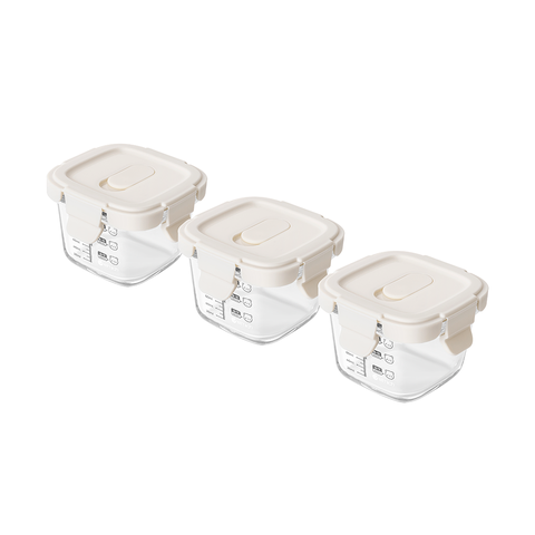 Bộ ba hộp thủy tinh bảo quản thực phẩm cho bé Elmich BabyCare EL0027, hình vuông, dung tích 160ml
