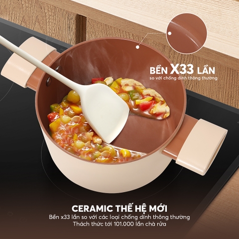 Bộ nồi chống dính ceramic Elmich Plus Mocha EL5243MC04-18, 20, 24, quánh 16cm
