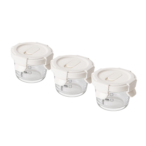 Bộ ba hộp thủy tinh bảo quản thực phẩm cho bé Elmich BabyCare EL0006, hình tròn, dung tích 130ml
