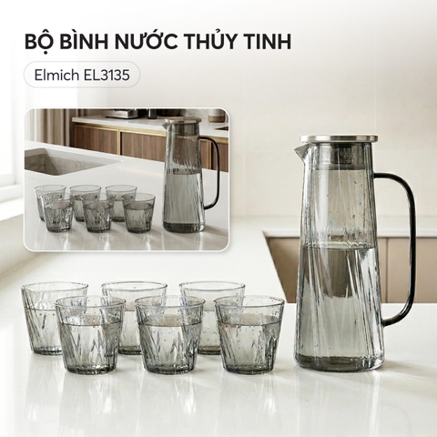 Bộ bình nước thủy tinh kèm 6 cốc Elmich EL3135