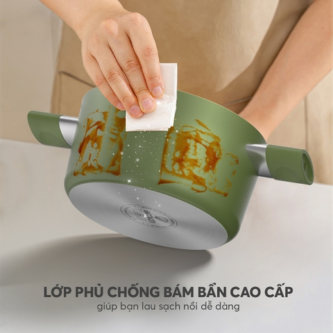 Bộ nồi chống dính Ceramic Elmich Plus Olive EL5233OV03-18,20,24cm