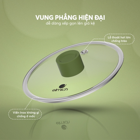 Bộ nồi chống dính Ceramic Elmich Plus Olive EL5233OV03-18,20,24cm