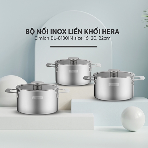 Bộ nồi Inox liền khối Elmich Hera EL8130IN size 16, 20, 22cm