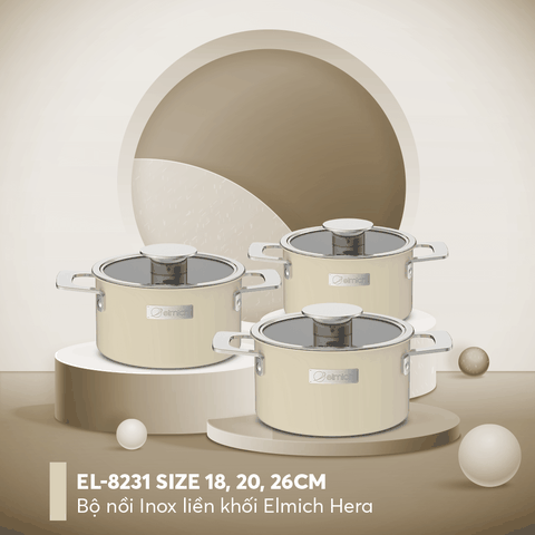 Bộ nồi Inox liền khối Elmich Hera size 18,20,26cm